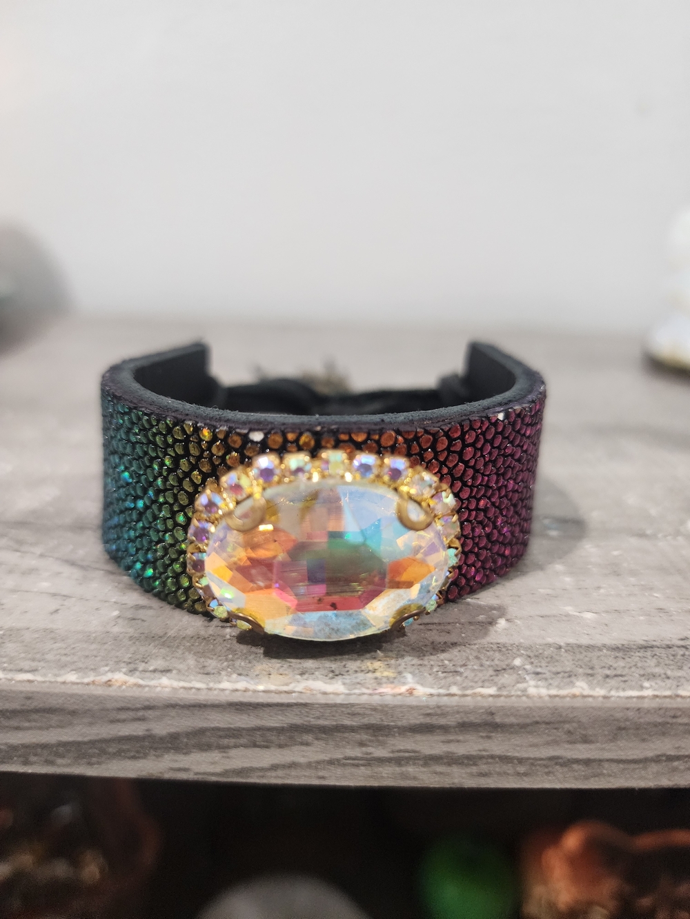 Iridescent Multi-Color Crystal Accent Cinch Cuff Bracelet= Sandra Ling